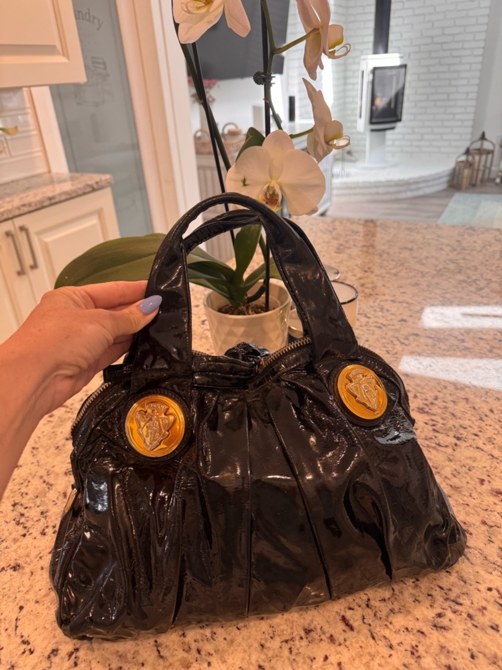 Gucci Hysteria Black Patent Leather Hobo Bag